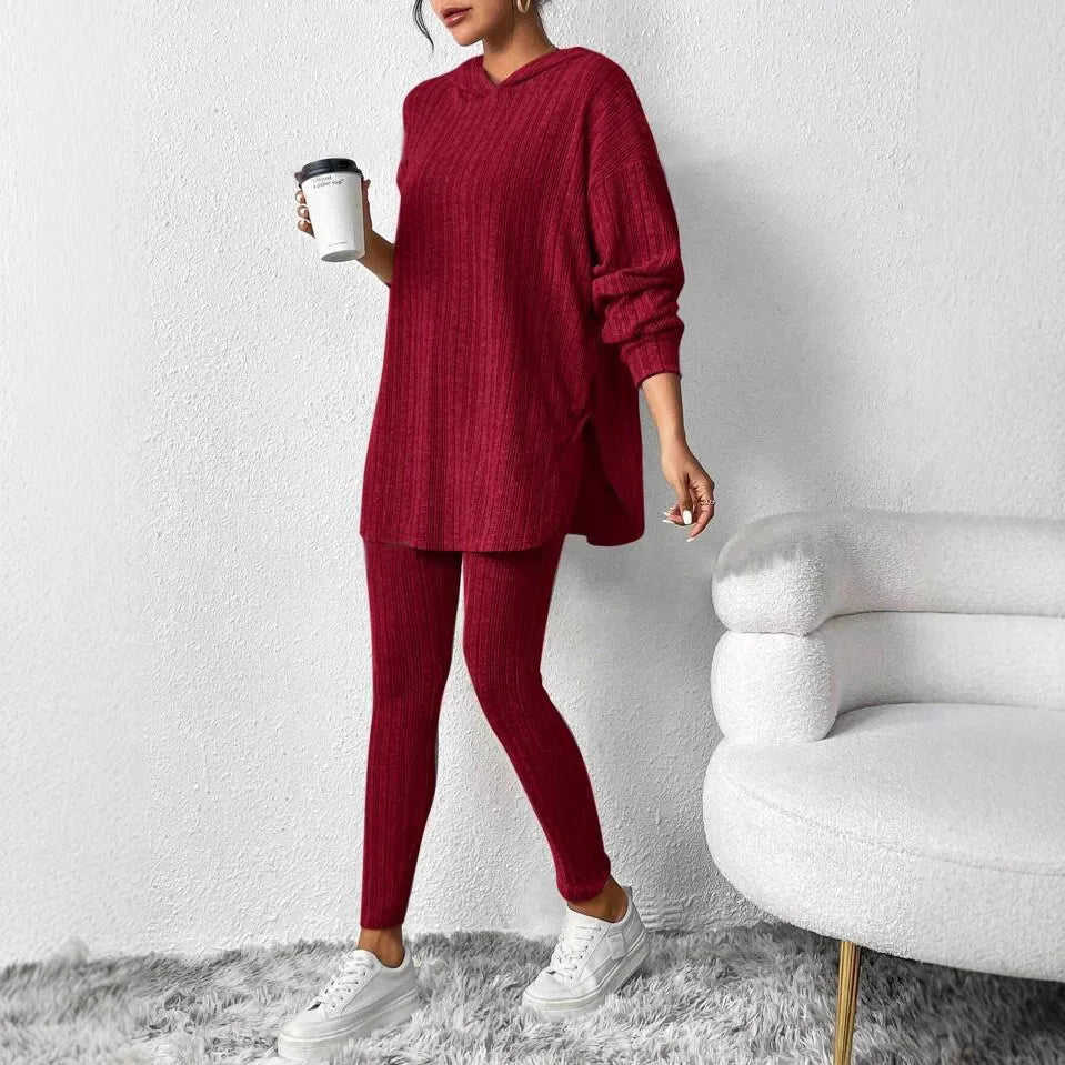 2025 Autumn and Winter European and American Women's Clothing Loose Hooded Long Sleeve Casual Trousers Thread Set