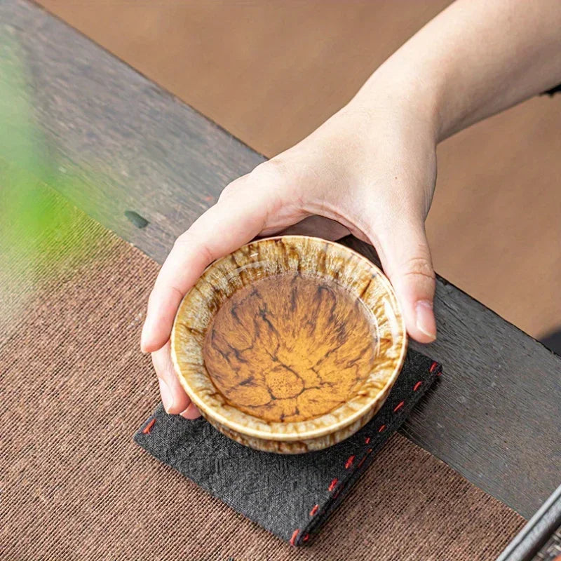 A Set of Handmade Ceramic Teacups, A Total of 5 Pieces, Traditional Kiln-changed Wuxing Kung Fu Teacup, Jianzhan Style