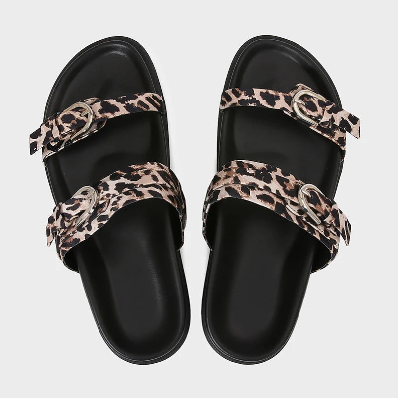 2025 Women's Summer Shoes Casual Platform Leopard Print Outside Beach Shoes for Ladies Open Toe Plus Size Fashion Footwear