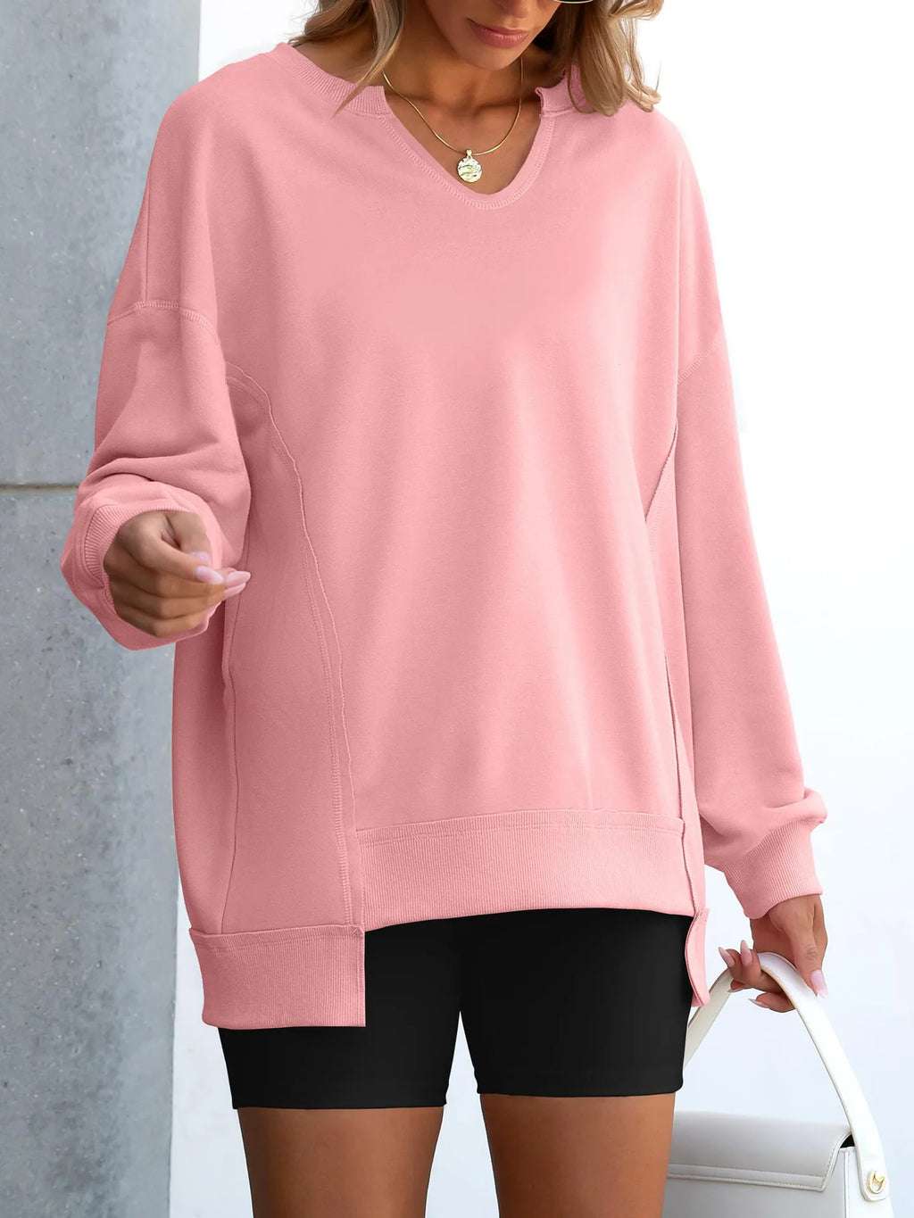 2026 Spring Sweatshirts Women Sweatshirt Tops V Neck Full Sleeve Y2k Streetwear Work Casual Loose Elegant Striped Top Autumn