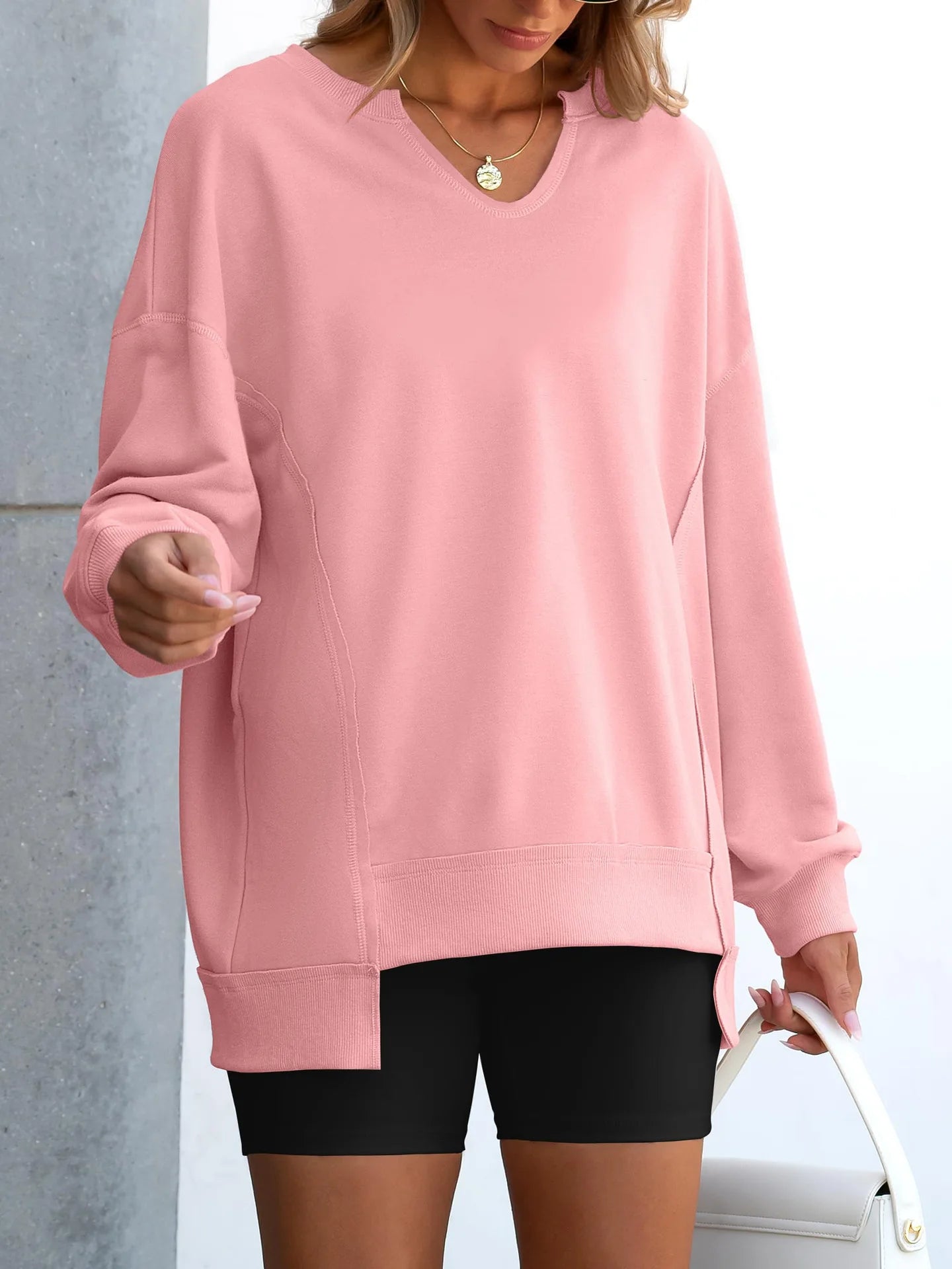 2026 Spring Sweatshirts Women Sweatshirt Tops V Neck Full Sleeve Y2k Streetwear Work Casual Loose Elegant Striped Top Autumn