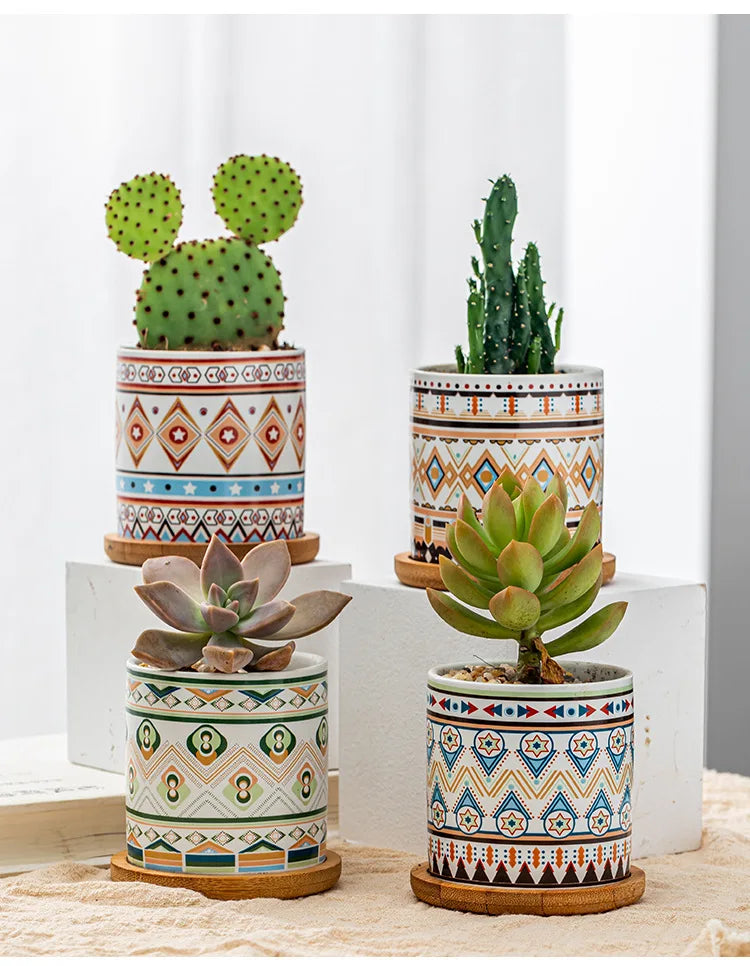 Circular geometric ceramic flower pot simple balcony garden succulent plant Phalaenopsis flower pot