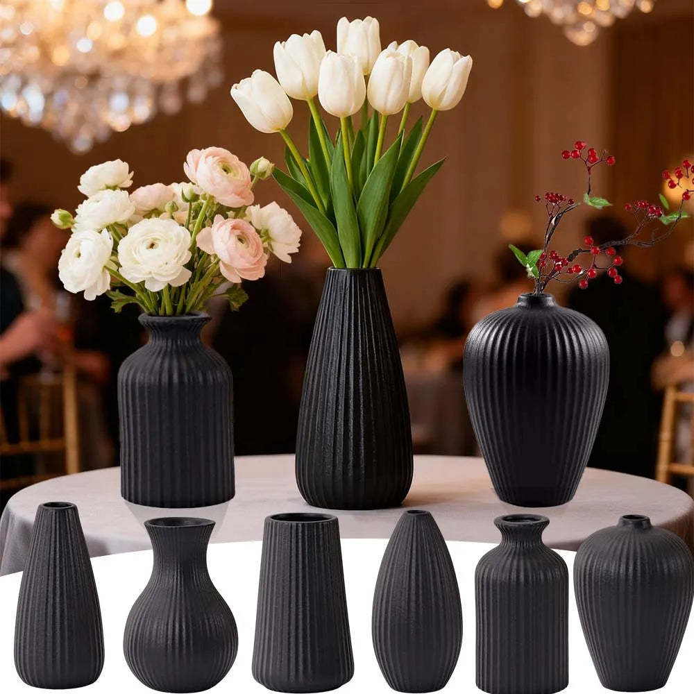 1PC Black Ceramic Vase Flower Ceramic  for Flowers Small Vase for Office and Living Room Home Decoration Ceramic Vase jarrones