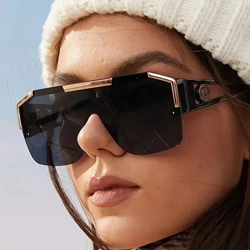 2025 Luxury Big Square Sunglasses Women Brand Designer Retro Blue Sun Glasses For Female Oversized Black Shades Oculos UV400