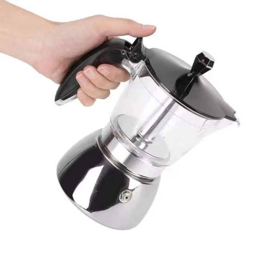 4/6 Cups Visible Moka Pot Transparent Pot Body Stainless Steel Coffee Maker Pot Universal Espresso Italian Coffee Machine