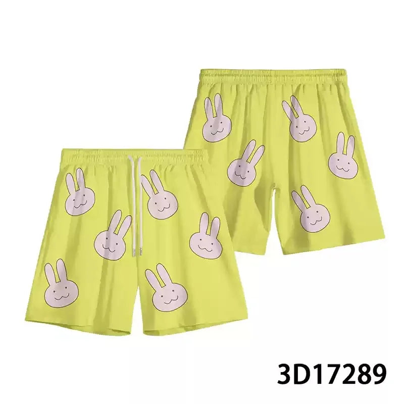 2026 Summer Loose Strawberry Shorts Mayonnaise Beach Shorts Men Swim Trunks Drawstring Waist Quick Dry Cartoon Pants Streetwear