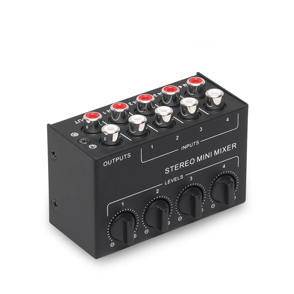 4-Channel Small Audio Mixer Stereo Dispenser Headphone Amplifier for Live Studio DJ CX400 Mini Passive Stereo Mixer RCA