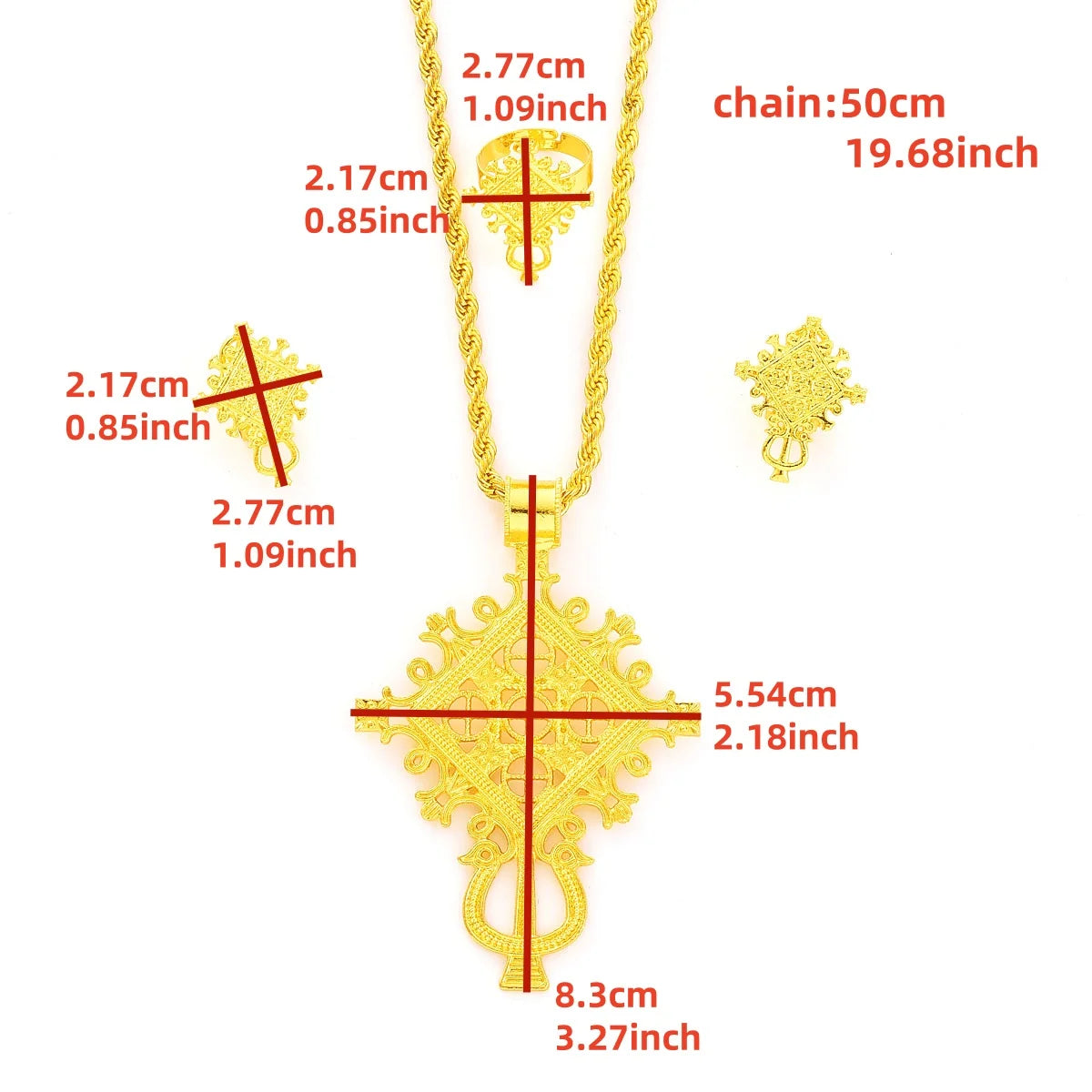 Ethiopian Eritrean Women Jewelry Sets Spcial Cross Pendant Earrings Ring African  Wedding Pretty Gold Color Jewelry Gifts
