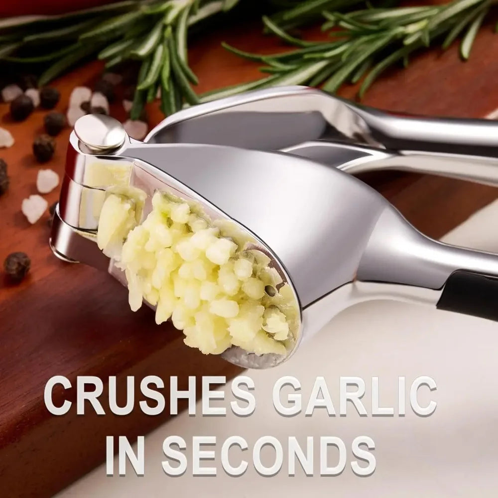 1pc zinc alloy garlic press – ergonomic soft-grip handle, easy to squeeze and clean, efficiently minces garlic cloves.
