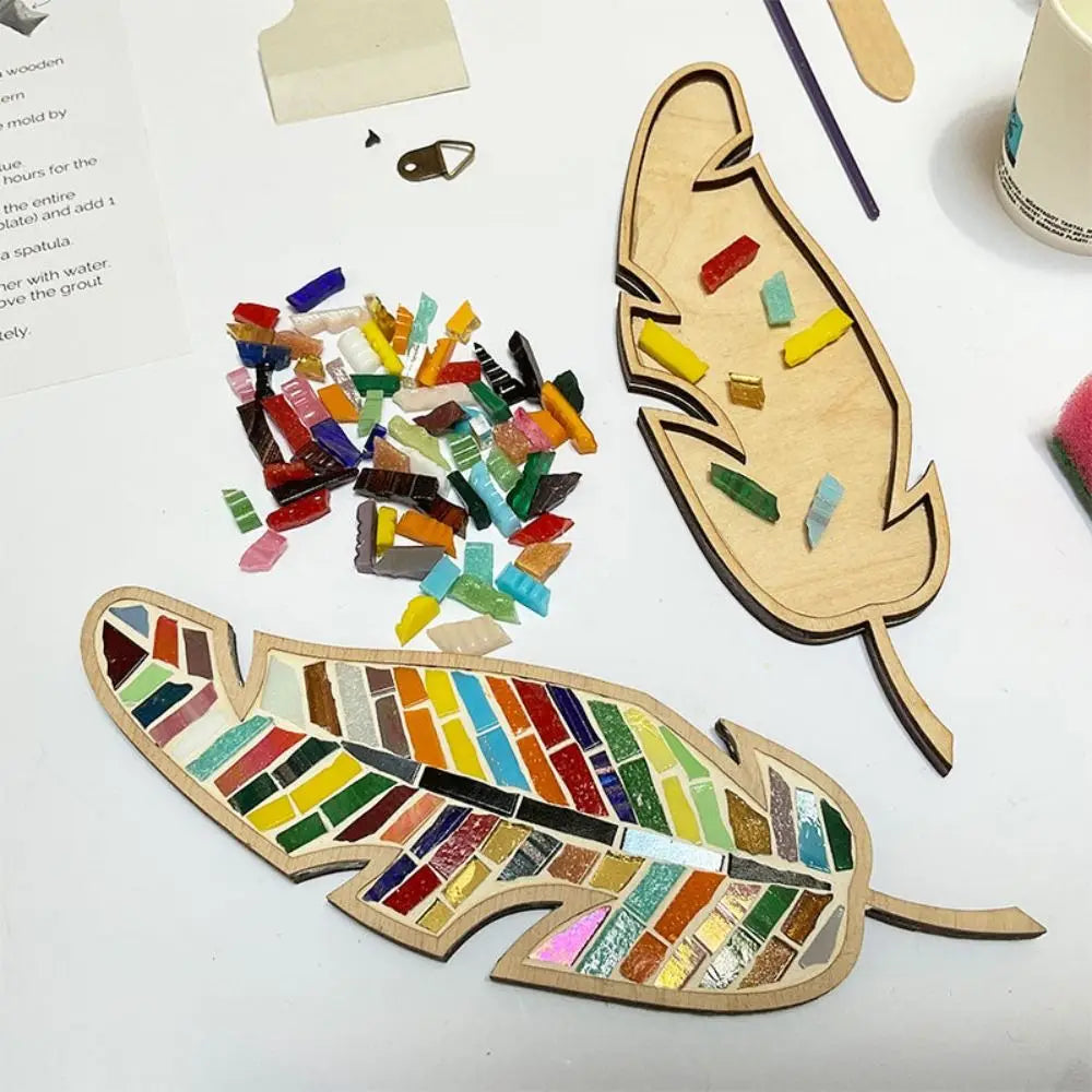 Creative Arts and Crafts DIY Mosaic Kit Stained Glass Wooden Feather Mosaic Kit Bird Bright Feather Mosaic Arts Girlfriend