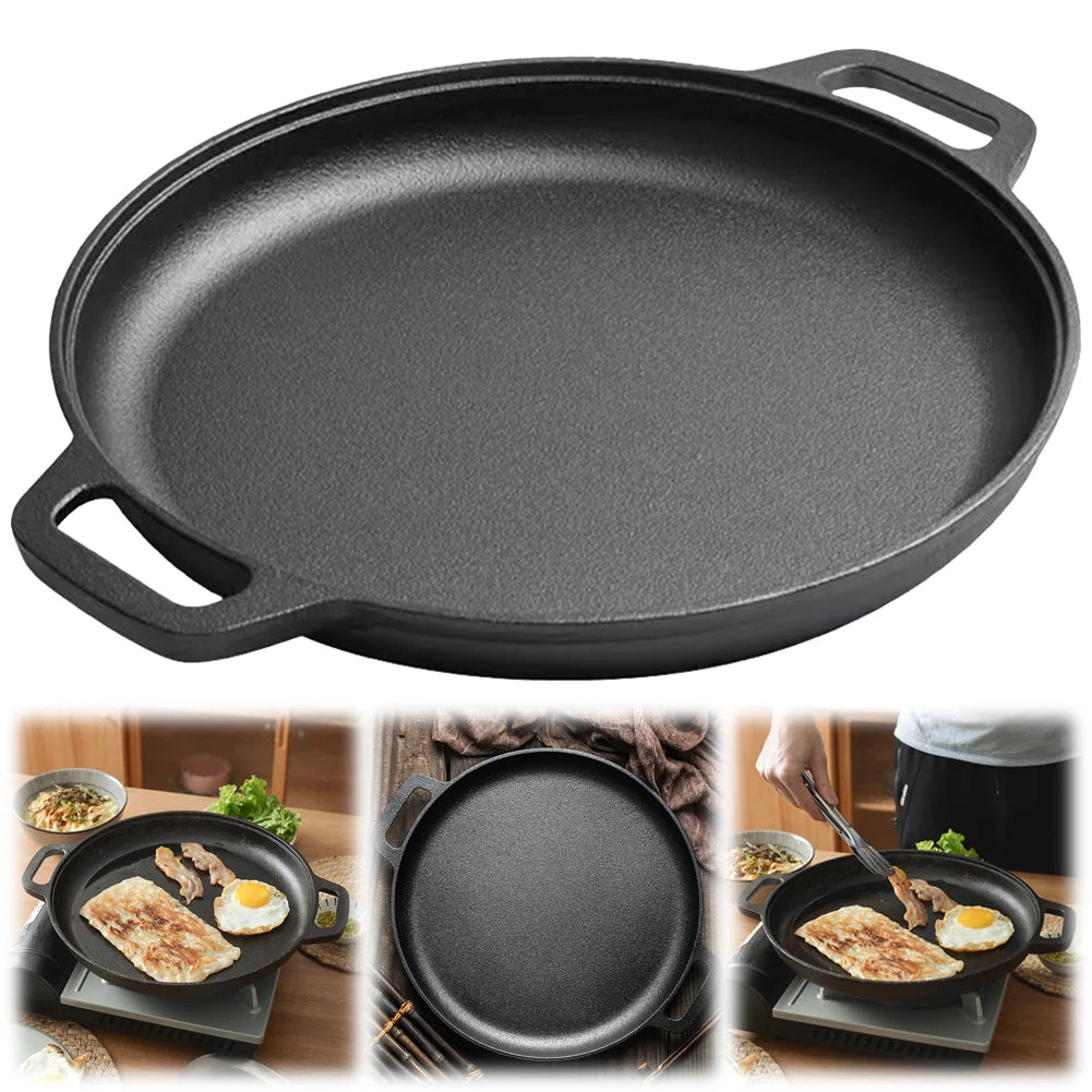 Cast Iron Frying Pan For Home Use Pizza Pancake Fry Pan Non-Stick Round Griddle For Crepes Camping BBQ Grill for Outdoor Cookwar