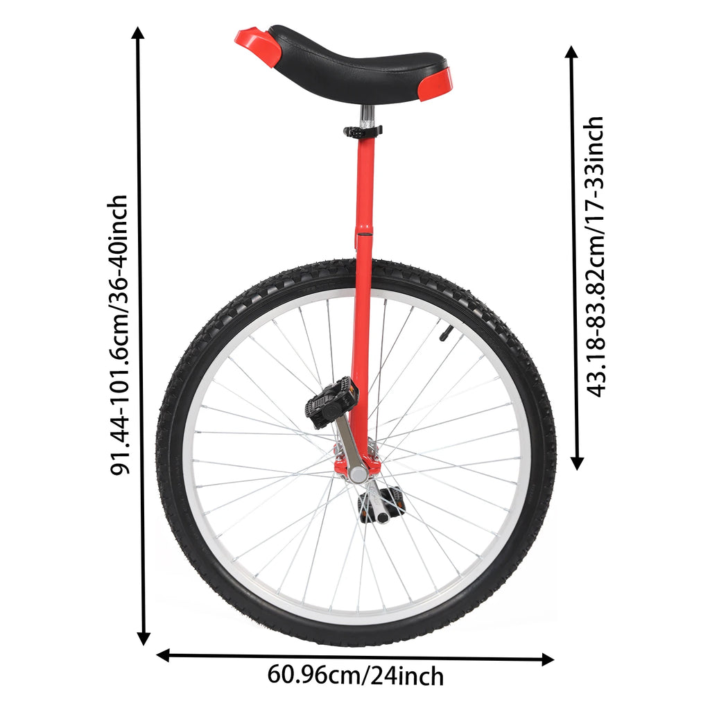 24-inch Wheel Unicycle Height Adjustable Unicycle Black/Yellow/Blue/Red Steel One Wheel Bike For Cycling Balance Training