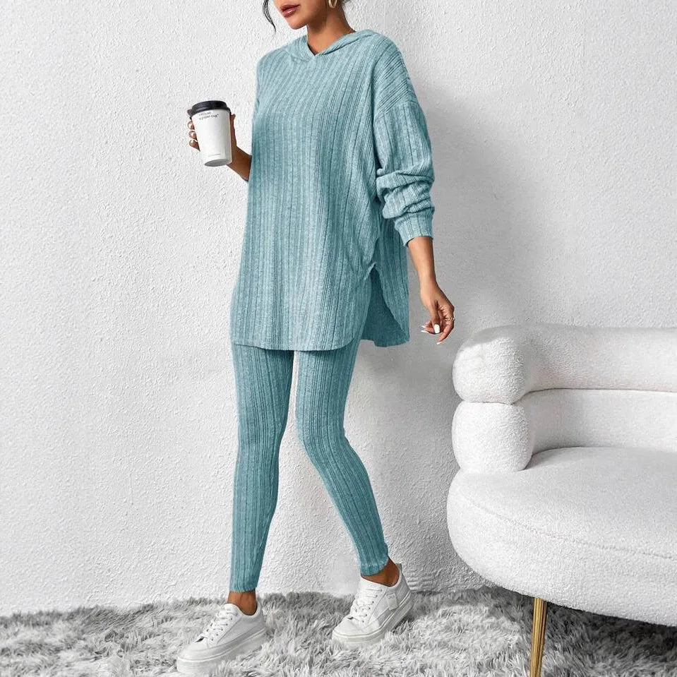 2025 Autumn and Winter European and American Women's Clothing Loose Hooded Long Sleeve Casual Trousers Thread Set
