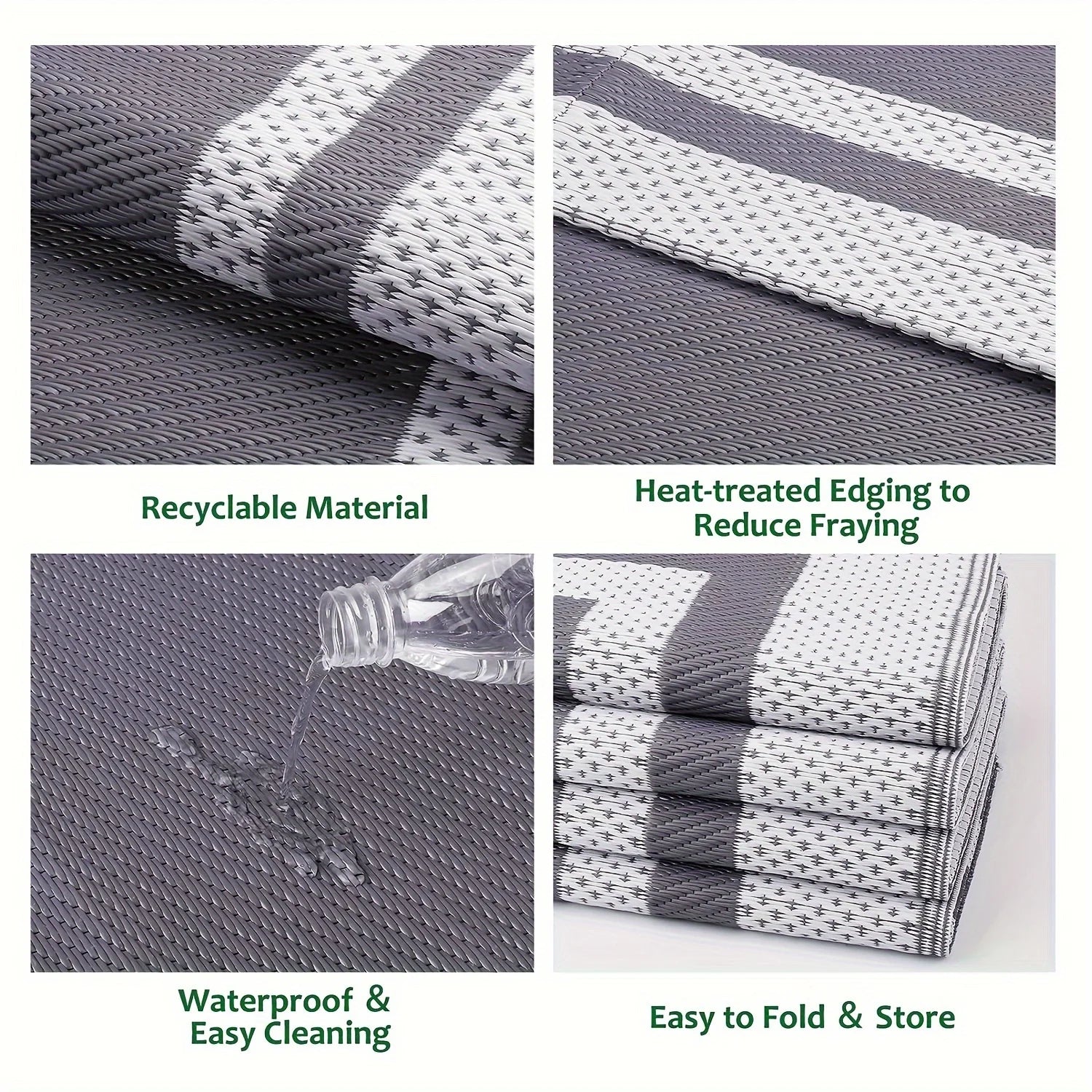 6' x 9' Outdoor Mat with Ground Pegs - Durable PP Material, Gray and White Grid Pattern, Perfect for Patio, Camping and Outdoor
