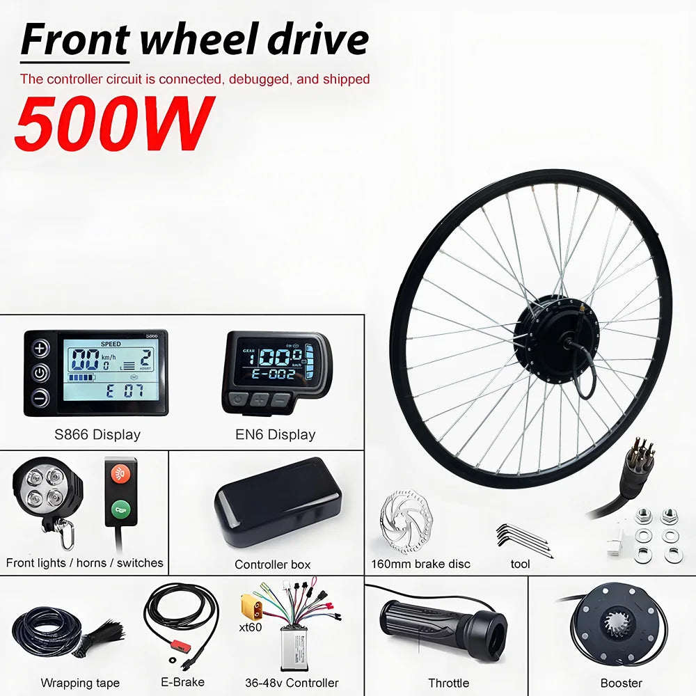 Electric Bike kit with ebike electric bicycle kit 20 26'' 27.5 700C 500W Front Rear Electric Wheel Hub Motor