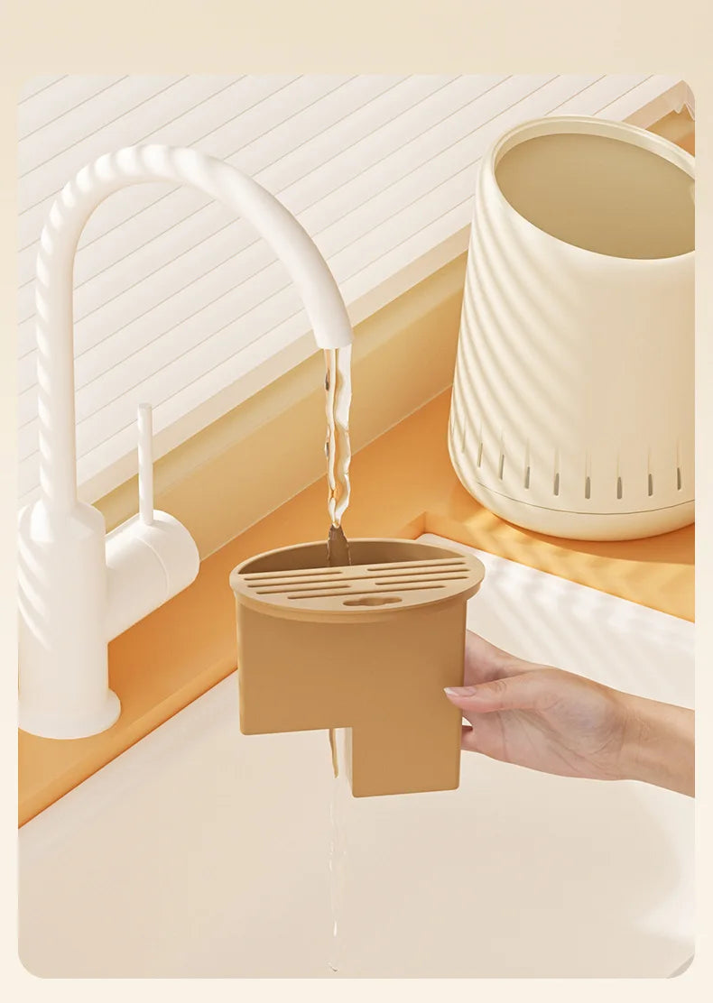 Cream-Style Multi-Functional Chopsticks Draining Holder Kitchen Utensil And Chopstick Storage Box