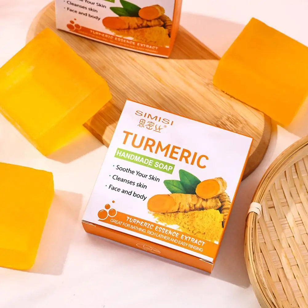 1/2PCS Natural Turmeric Soap Bar for Face & Body, Turmeric Skin Brightening Soap for Dark Spots, Even Tone Exfoliating Face Wash