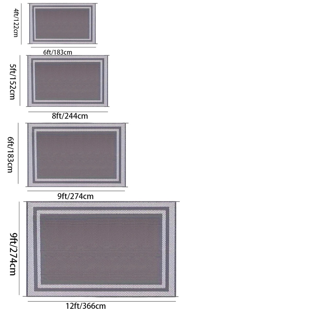6' x 9' Outdoor Mat with Ground Pegs - Durable PP Material, Gray and White Grid Pattern, Perfect for Patio, Camping and Outdoor