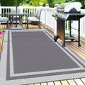 6' x 9' Outdoor Mat with Ground Pegs - Durable PP Material, Gray and White Grid Pattern, Perfect for Patio, Camping and Outdoor