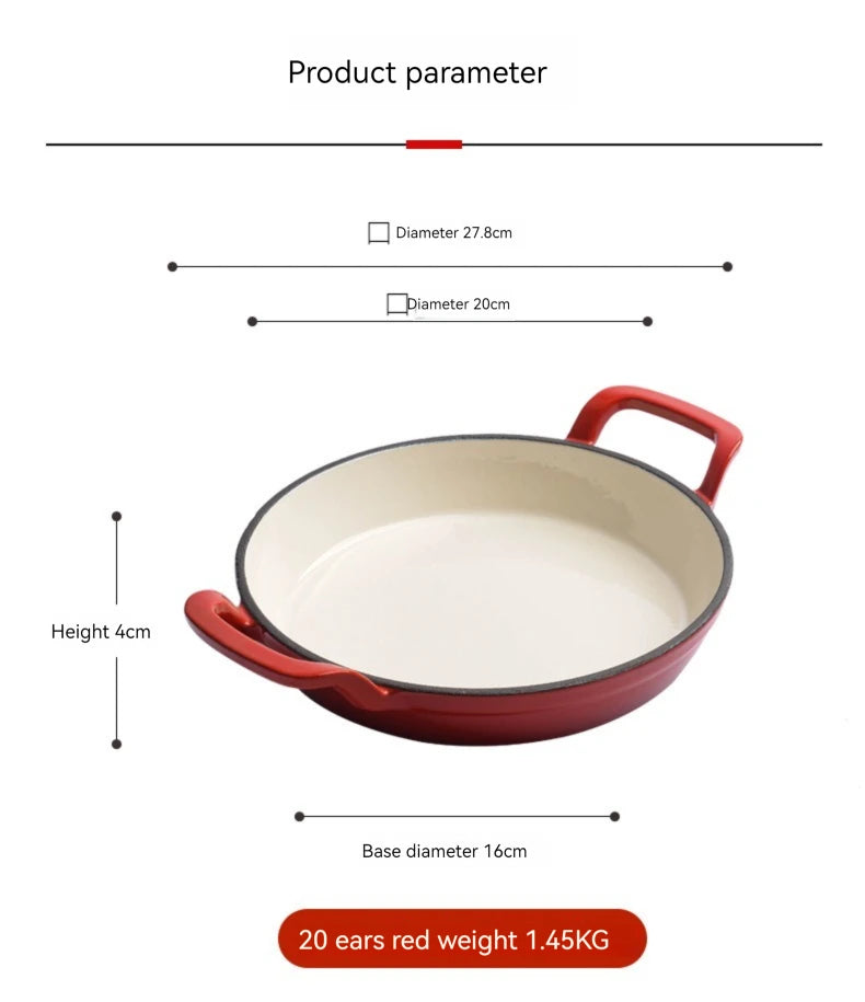 Enameled Cast Iron Frying Pan 20cm Dual Loop Handle Skillet Non Stick Grill Pan For Fried Steak For Oven Stovetop Induction