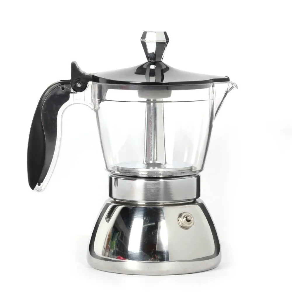 4/6 Cups Visible Moka Pot Transparent Pot Body Stainless Steel Coffee Maker Pot Universal Espresso Italian Coffee Machine