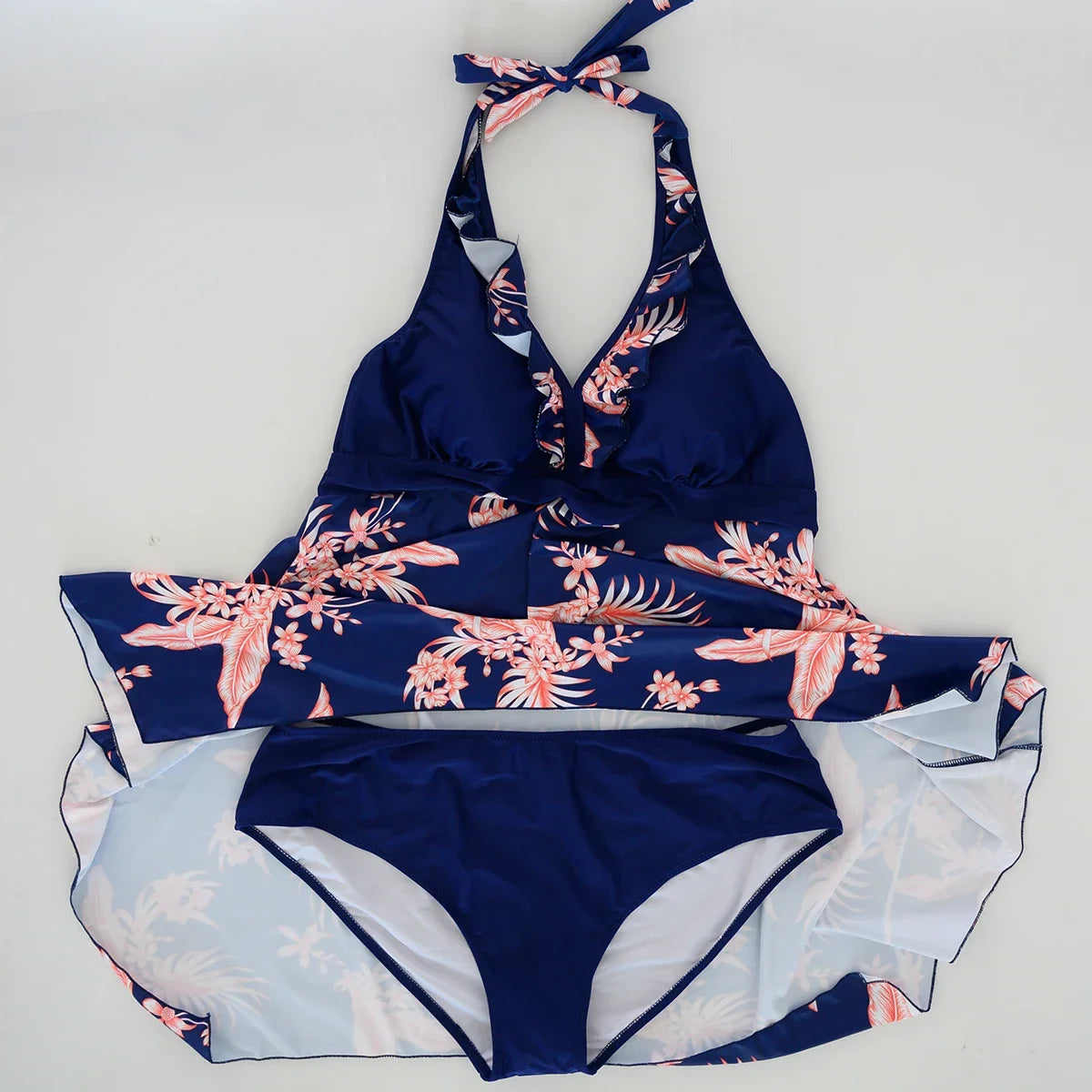 Bikini 2025 Summer Plus Size Swimsuit Female Split Lace Print Slim Fit Bag Hip Sexy Mesh Skirt Style Ladies Swimwear Beachwear