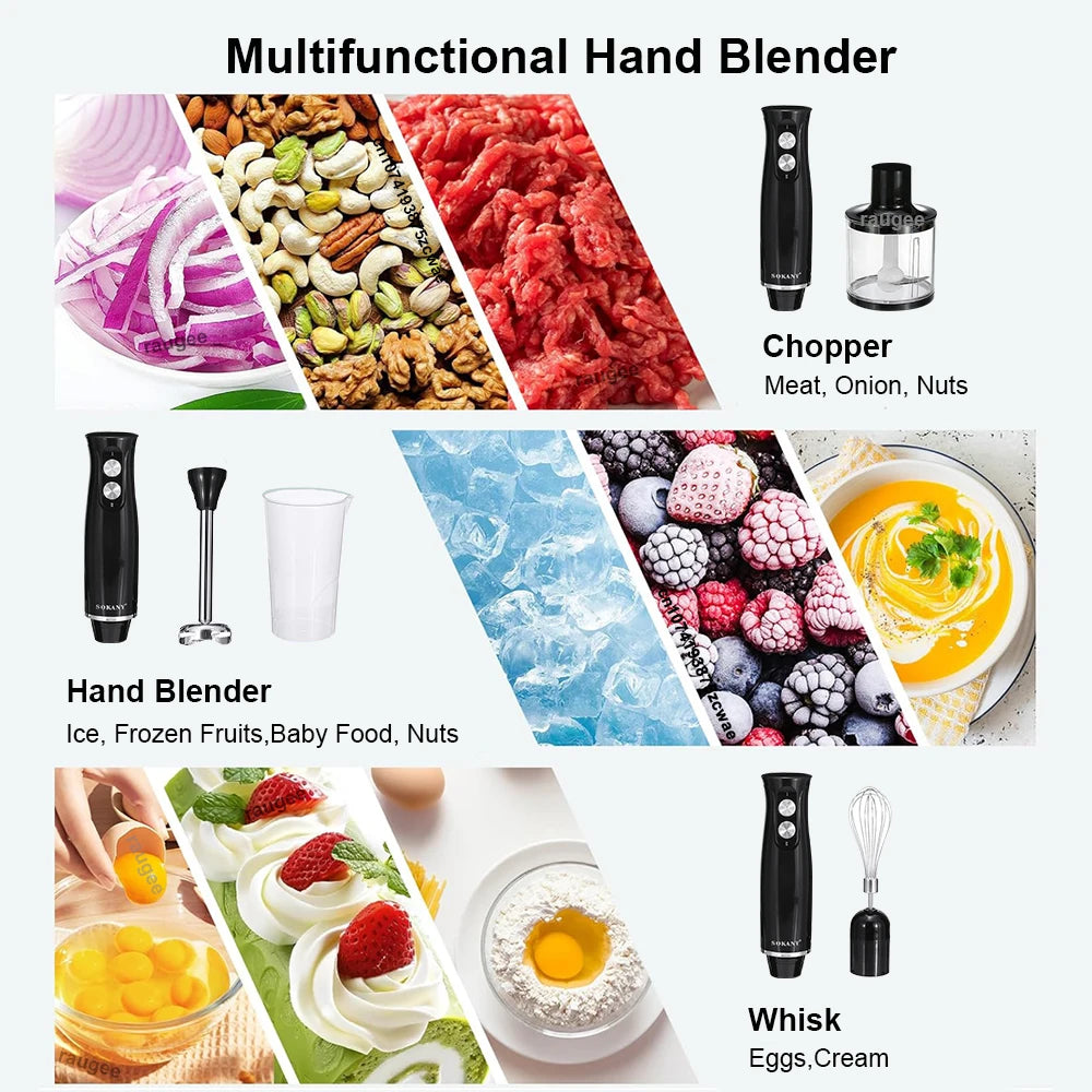 4in1 Electric Blender Multifunctional Kitchen Hand Blender with Meat Chopper Egg Beater Vegetable Baby Food Portable Blender