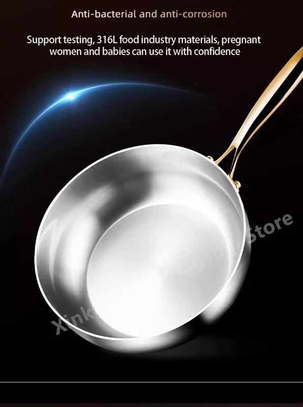 316 Stainless Steel Frying Pan Deepened Uncoated Wok NonStick Skillets Gas Stove Induction Cooker Universal Kitchen Cookware Pan
