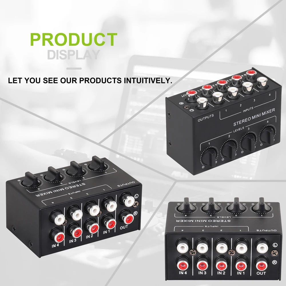4-Channel Small Audio Mixer Stereo Dispenser Headphone Amplifier for Live Studio DJ CX400 Mini Passive Stereo Mixer RCA