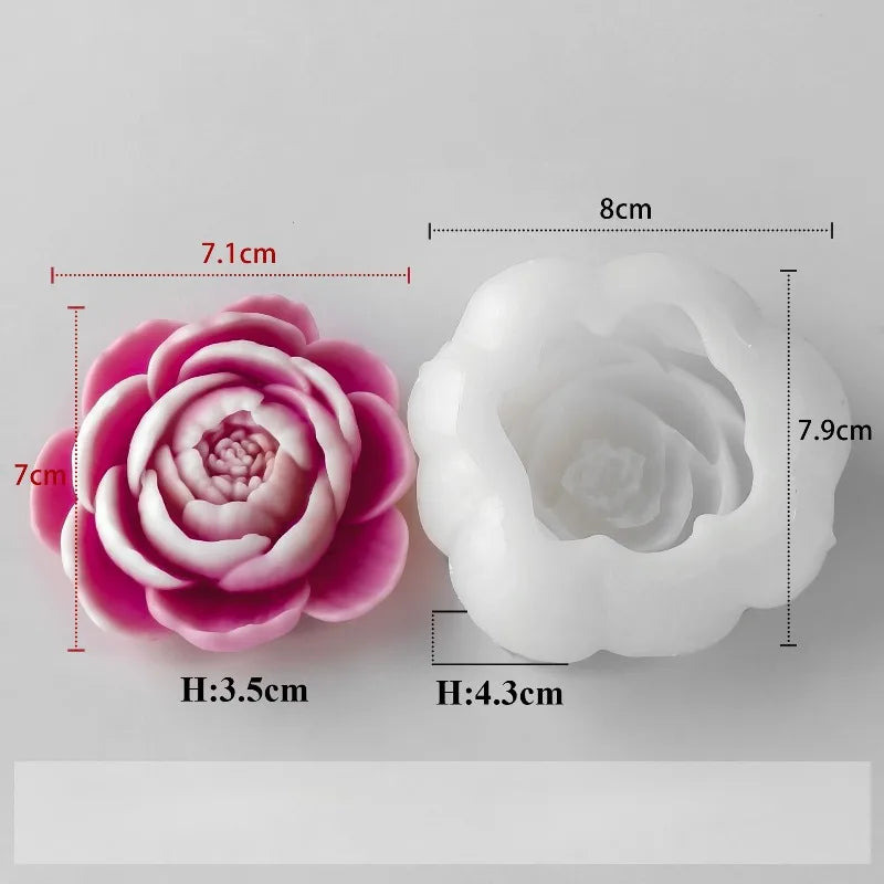 1pc New Lotus Rose Peony Candle Mold, 3D Flower Soap Gypsum Craft Resin Cement Silicone Mold, DIY Chocolate Cake Baking Supplies
