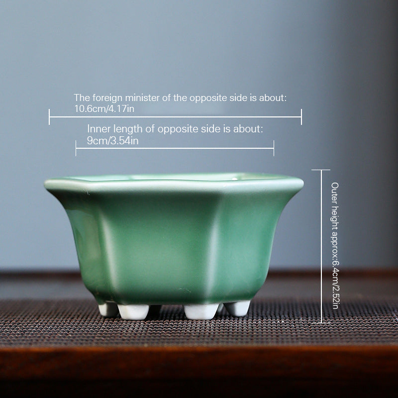 Chinese Purple Clay succulent Flowerpot Glazed Ceramic Bonsai Pot Creative Crack Small Pot Tabletop Potted Hexagonal Flower Pots