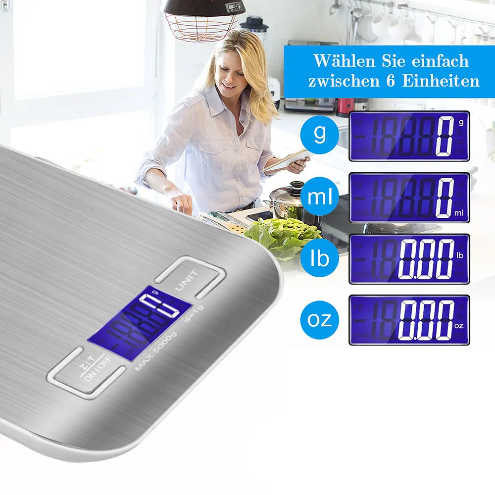 Digital Kitchen Scale LED Display 5/10kg-1g Stainless Steel Panel Electronic Scales Home Jewelry Food Weighing Baking Tools