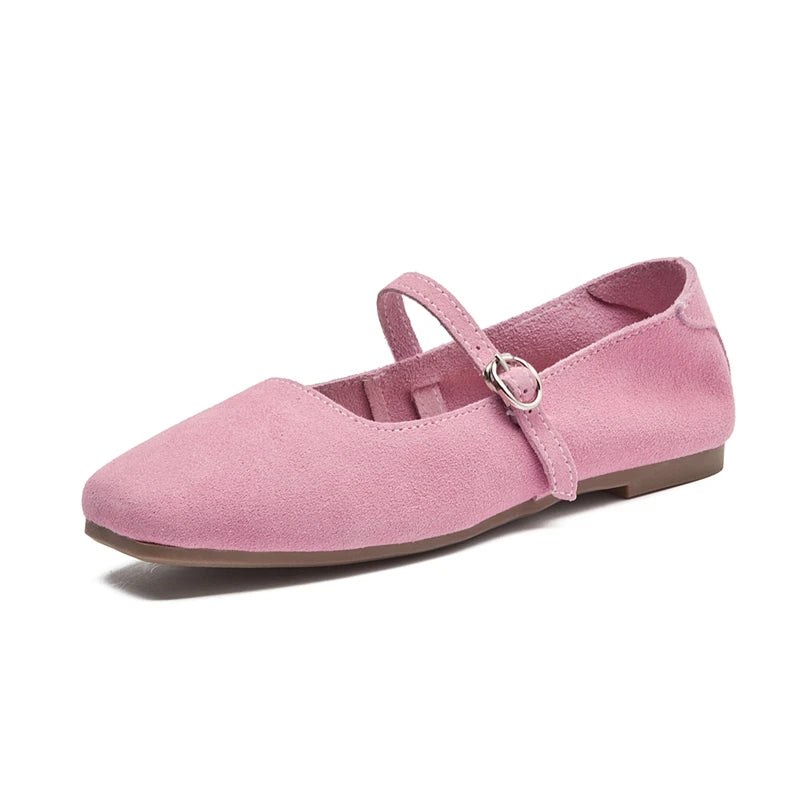 AIYUQI Mary Jane Women's Shoes 2026 New Suede Leather Non-slip Women Ballet Flat Shoes Square Toe Comfortable Female Shoes