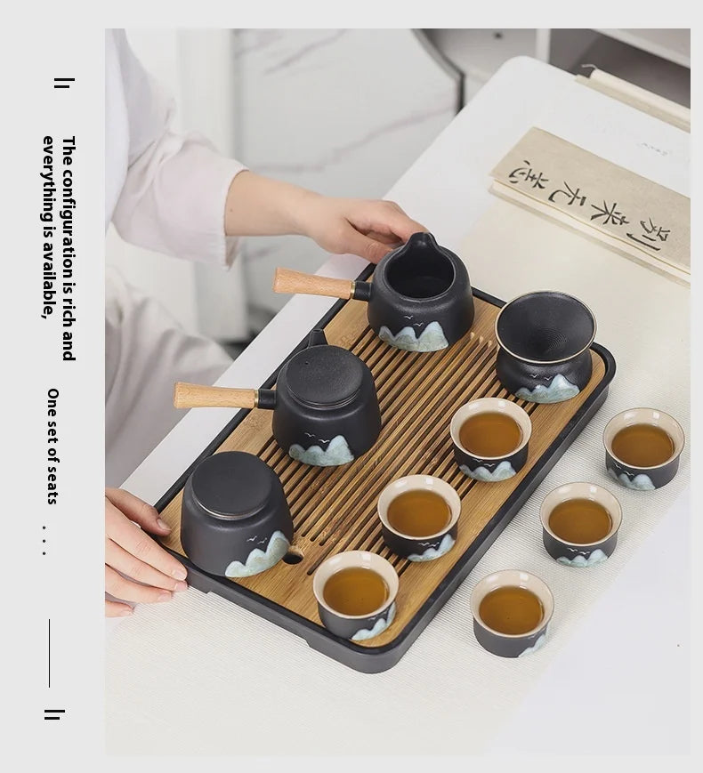 11pcs Japanese Travel Tea Set with Teapot Tea Cups And Bamboo Tray Hand-Painted Ceramic Tea Set with Gift Box And Storage Box