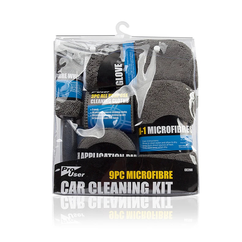 9pcs Car Wash Cleaning Kits Microfiber Towels Blush Sponge Wash Glove Polish Care Applicator Pads Auto Detailing Washing Tools