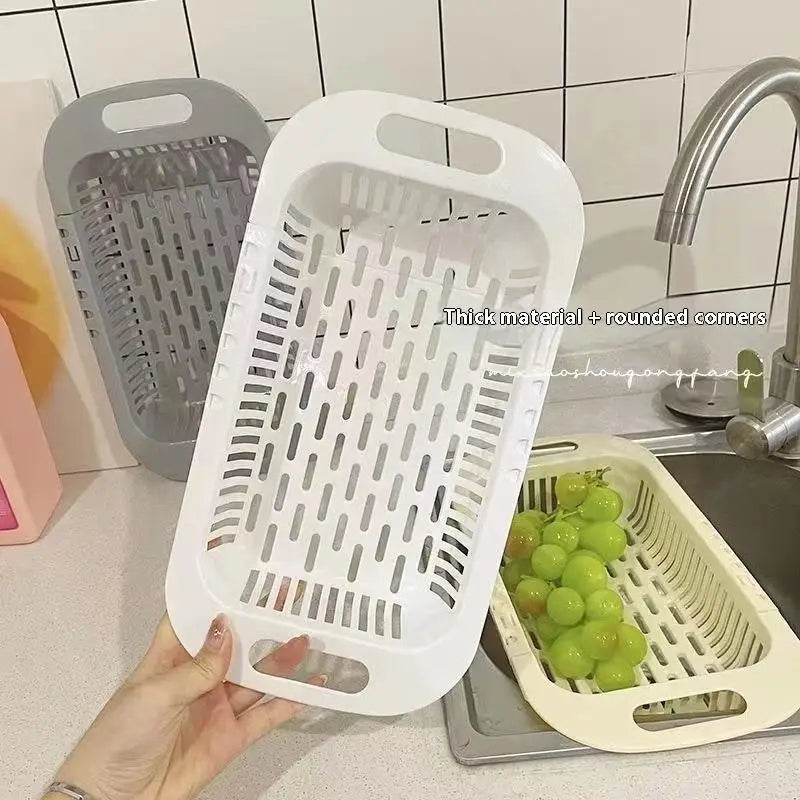 1Pc Retractable Sink Drain Rack Plastic Dish Chopsticks Rack Household Kitchen Vegetable Storage Rack Drain Basket