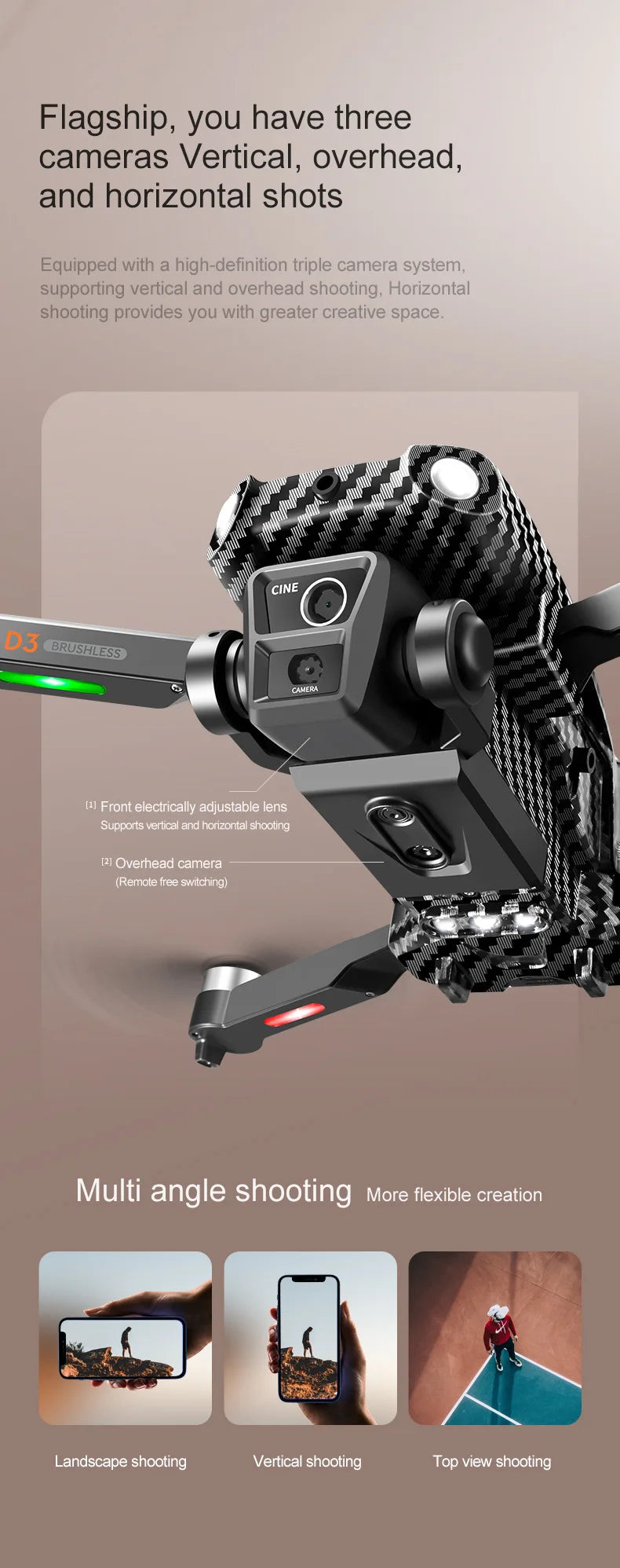 1 Set D3 Drone HD Aerial Photography Brushless Motor Dual Camera Obstacle Avoidance Optical Flow Positioning New Year Present