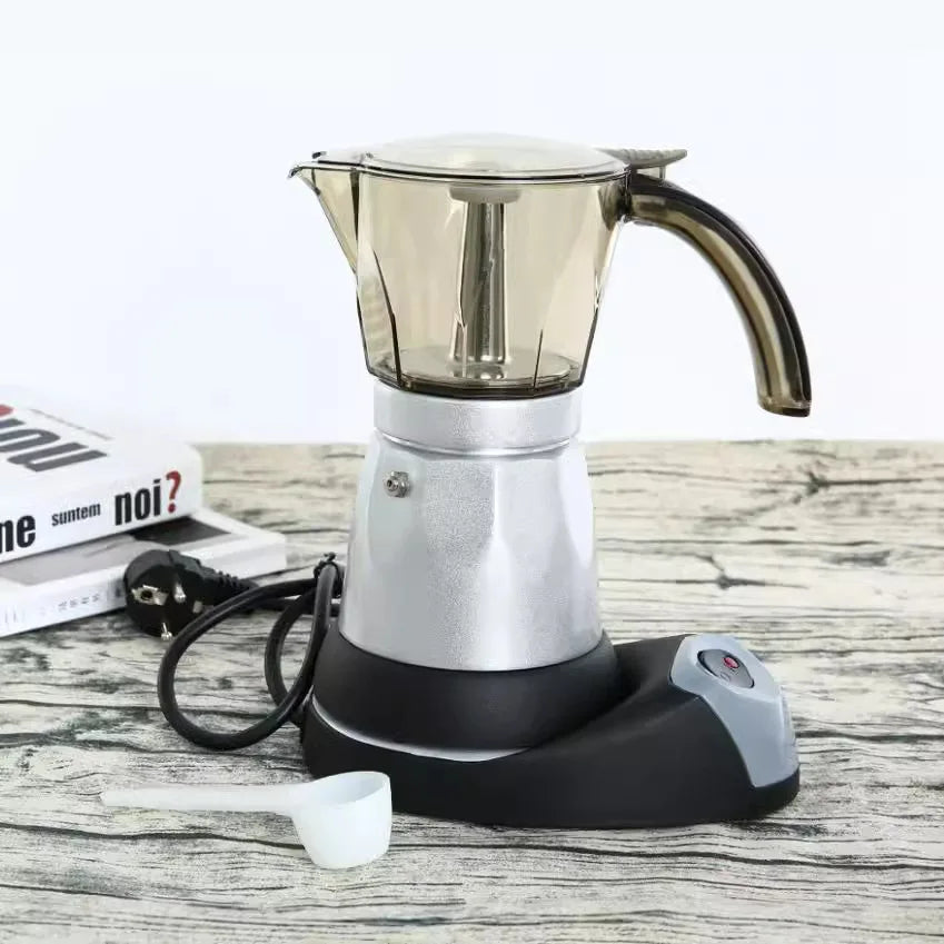 150ml/300ml Electric Coffee Maker Cups Aluminum Mocha Pot 480W Electric Italian Coffee Maker Percolator for Home Silver 3/6Cups