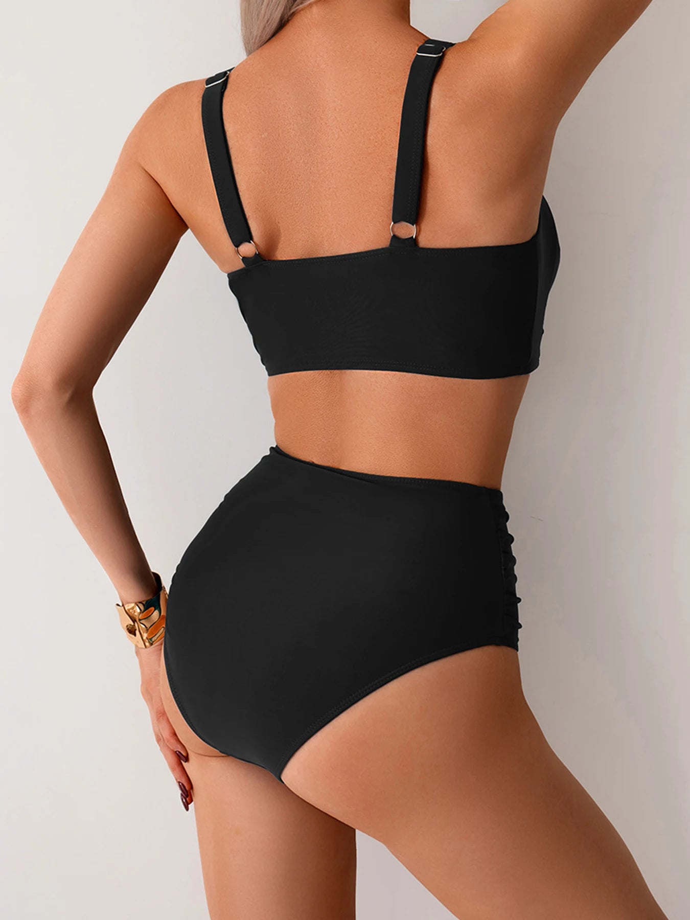 2025 New Solid High Waist Bikini Sets Swimsuit For Women Push Up Swimwear Female Two Pieces Bathing Suit Beachwear Swimming Suit