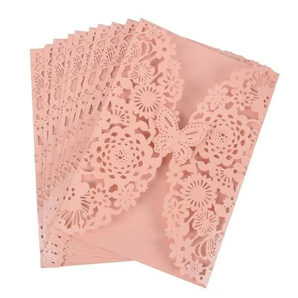 10pcs 3D Butterfly Wedding Invitation Card Flower Bithday Cards Girl Debut Invitations Laser Cut Hollow Out Party Cards 5R size