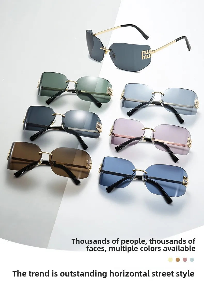 Curved One-Piece Sunglasses, Frameless Square Cut-Edge Design, UV400 Protection, Women's High-End Street Style