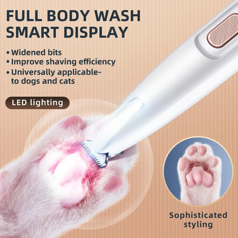 Dog Paw Trimmer with LED Light Fully Waterproof Pet Hair Trimmer with LED Display Dog Clippers for Grooming 18mm Widen Blade