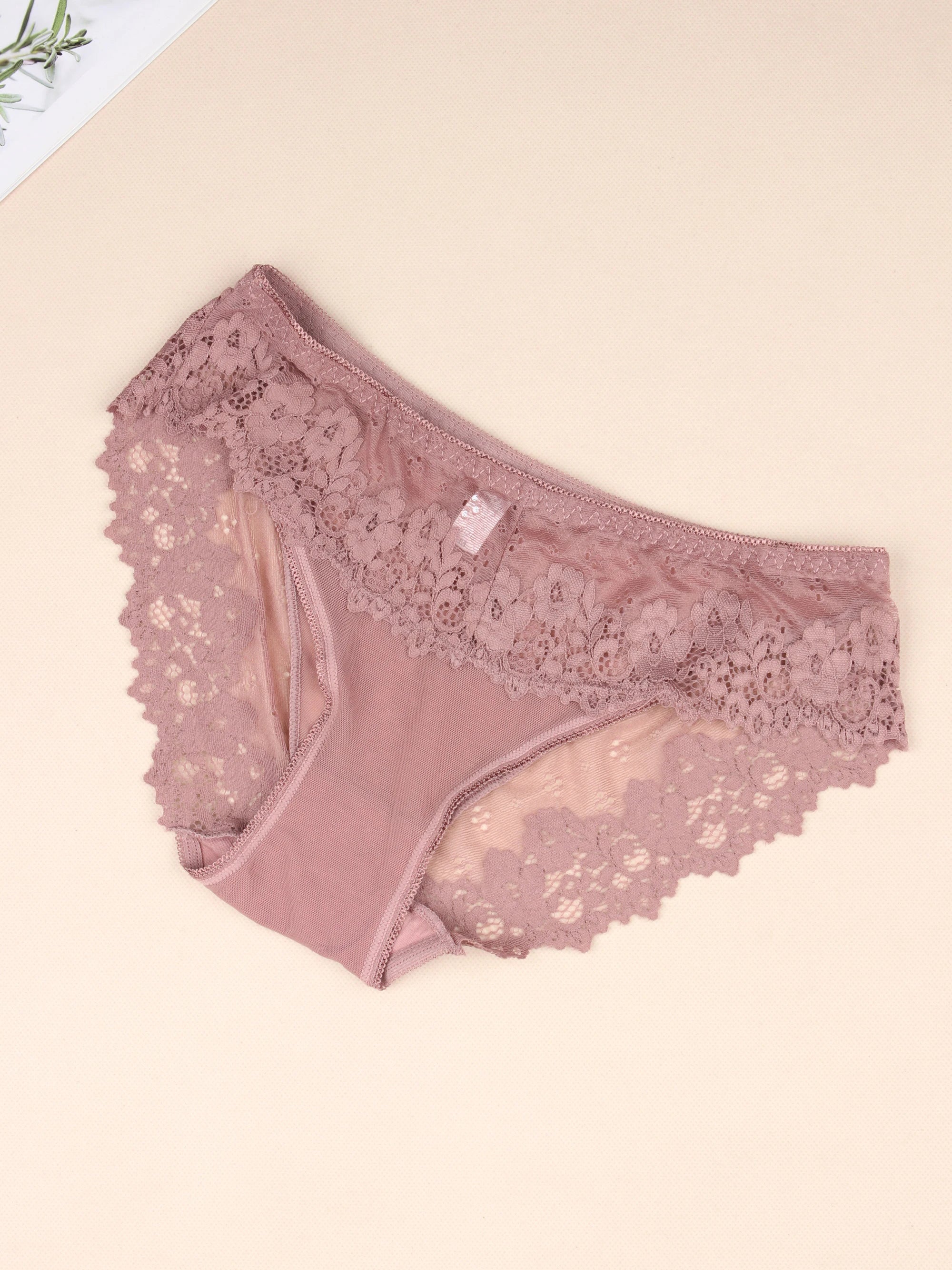 4 PCS Women Brazilian Panties Lace Sexy Girls Underwear Stretchy Solid Color Briefs Female Hollow Out Breathable Underpants