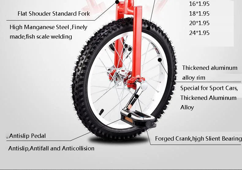 24'' Unicycle Monocycle Men Children Adult Balance Bike Funny Acrobatics Single-Wheel Lock Wheelbarrow