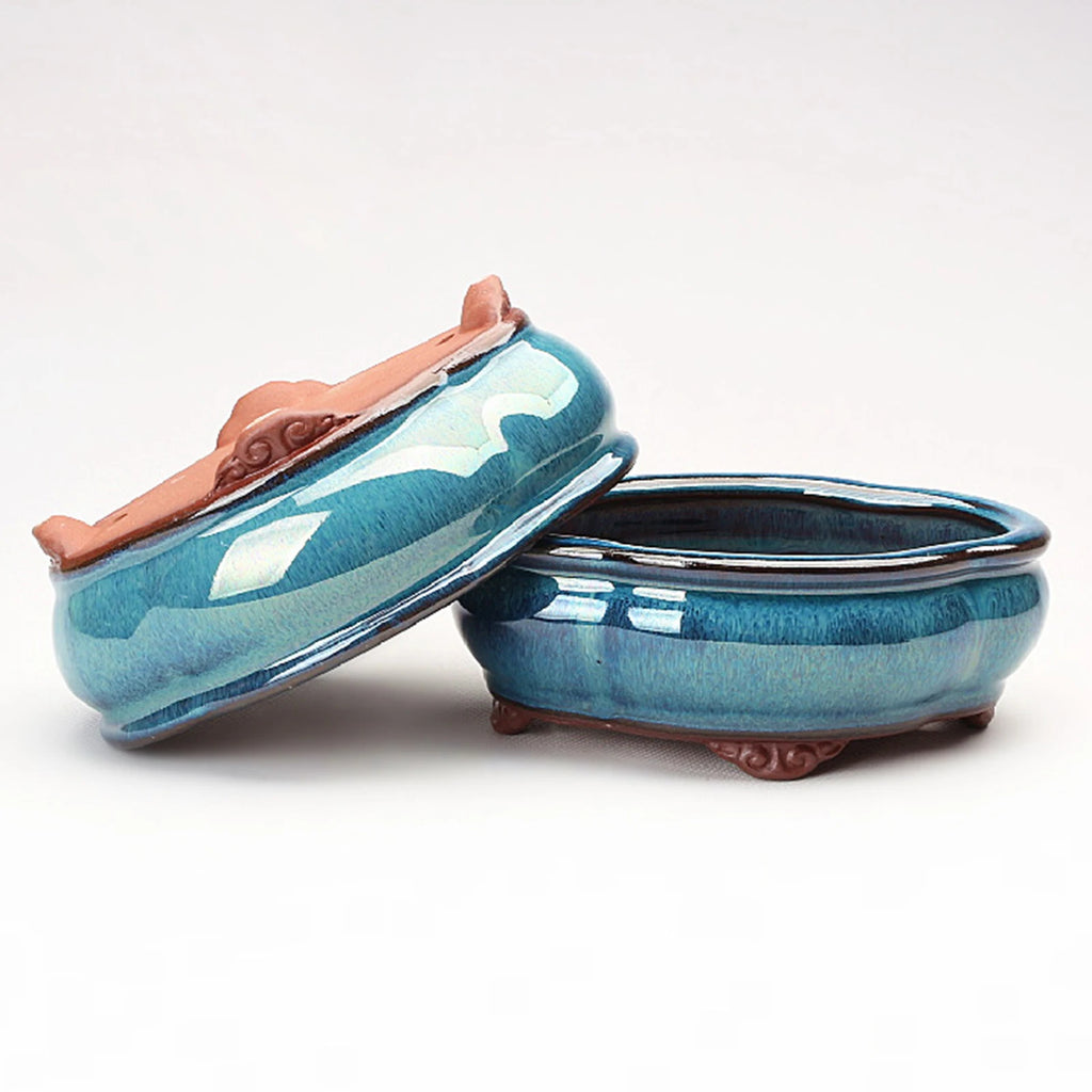 Ceramic Succulent Flower Pot Chinese Style Pottery Bonsai Pots with Drain Hole Purple Sandstone for Desktop Home Decoration