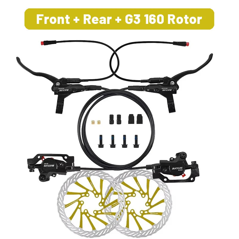 BUCKLOS Power Off Electric Bicycle Brakes 2 Piston with G3 Rotor E-Bike Hydraulic Disc Brake Set Aluminum Alloy Bike Brakes