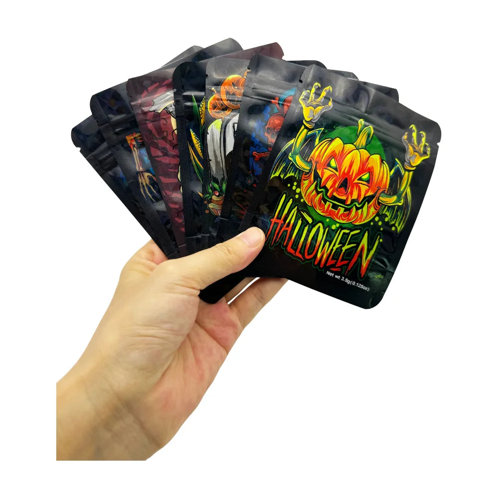 50Pcs Smell Proof Bags Mylar Holographic Resealable Bags Foil Pouch Ziplock Bags for Halloween Favor Storage Jewelry Packaging