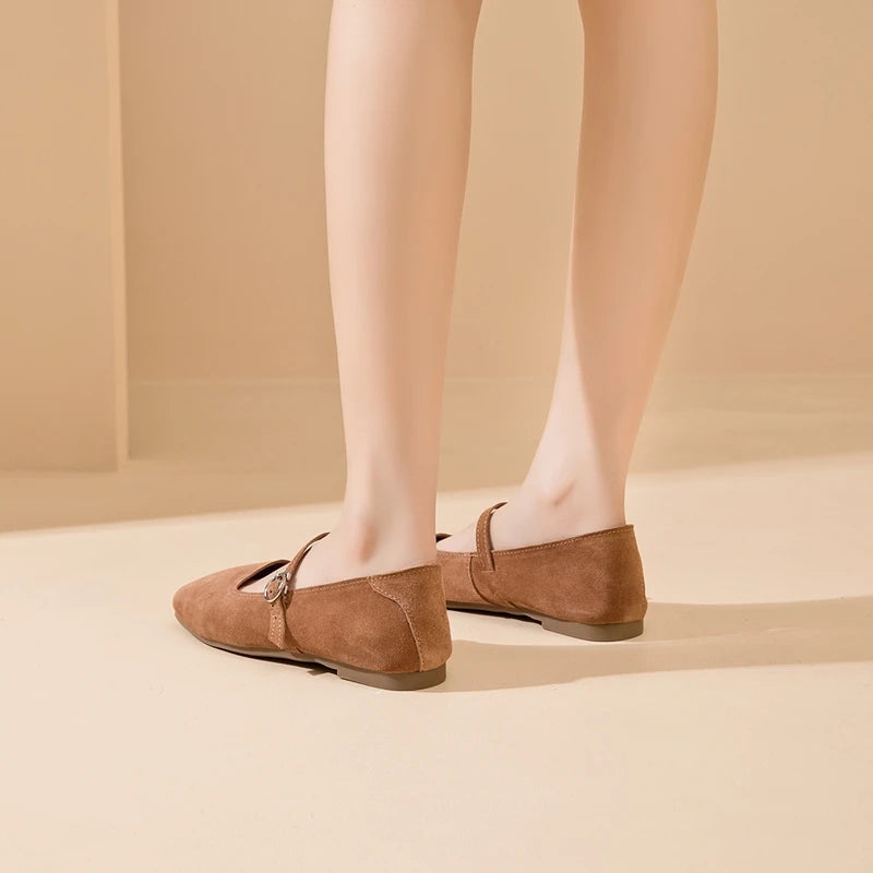 AIYUQI Mary Jane Women's Shoes 2026 New Suede Leather Non-slip Women Ballet Flat Shoes Square Toe Comfortable Female Shoes
