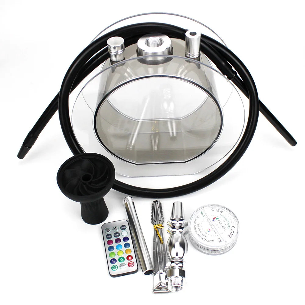Circular Acrylic Hookah Set Large Arabic Shisha Single Pipe Silicone Bowl Narguile Chicha Bar KTV Portable Hookah Set