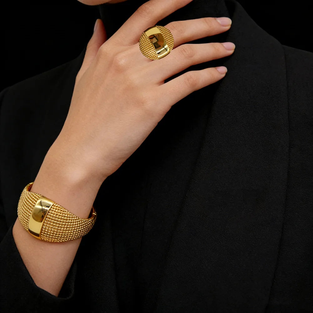 ethiopian hand gold color bracelet bangles rings set for Women bracelet Rings Jewelry Gift Weddings party set